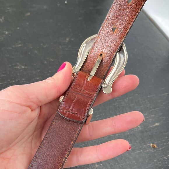 Vintage Croc Embossed Leather Belt 32.5–37" Western Silver Buckle - Picture 6 of 7